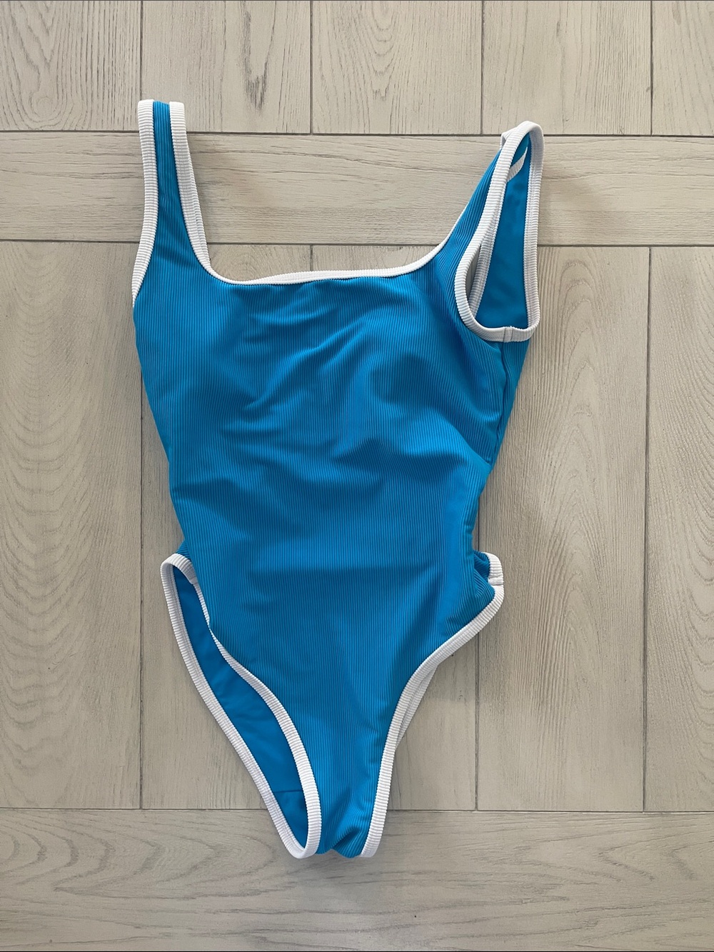 LainSnow Cobalt Blue One-Piece Swimsuit with White Trim